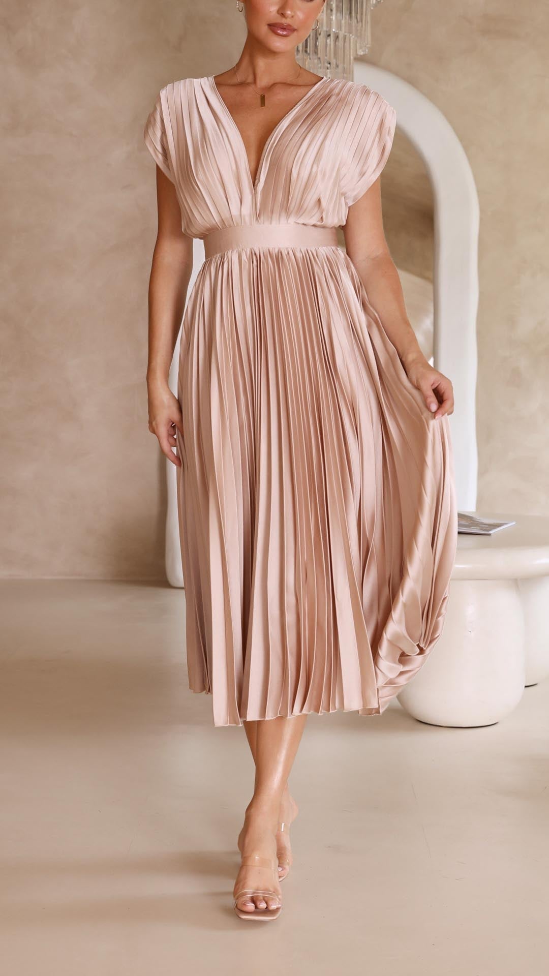 Maxi Dress | Pleated Skirt, V-Neckline 5