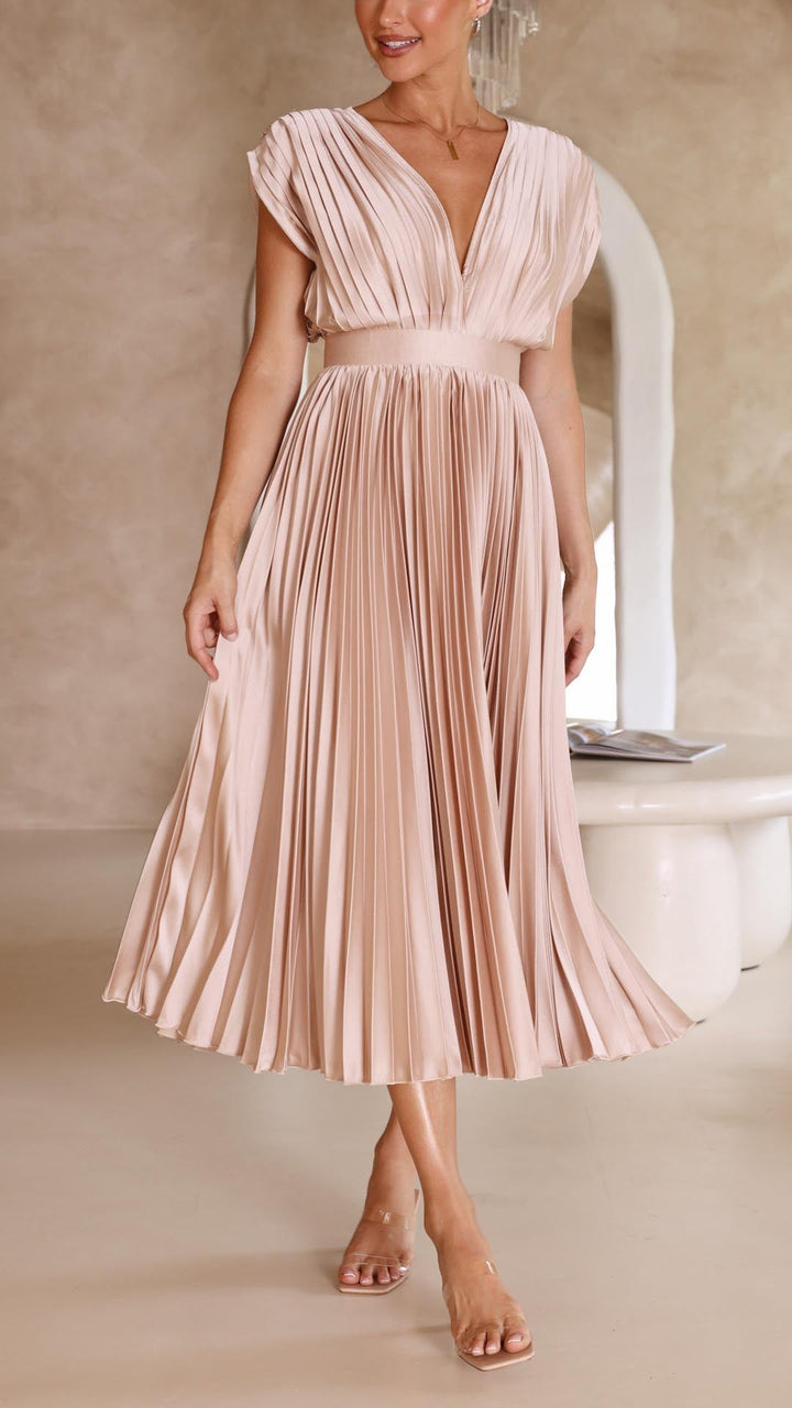 Maxi Dress | Pleated Skirt, V-Neckline 6
