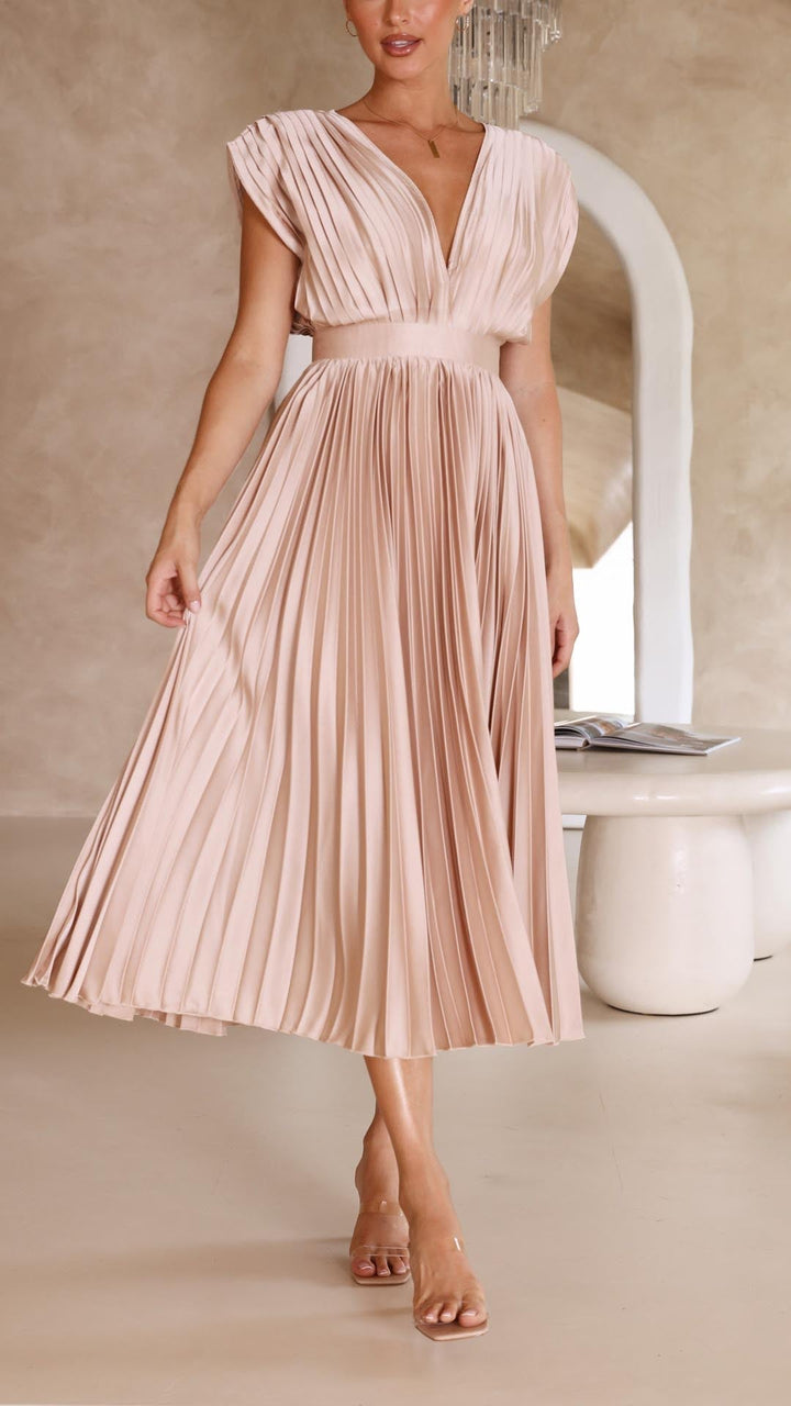 Maxi Dress | Pleated Skirt, V-Neckline 7