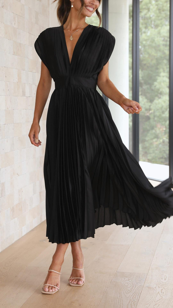 Maxi Dress | Pleated Skirt, V-Neckline 9