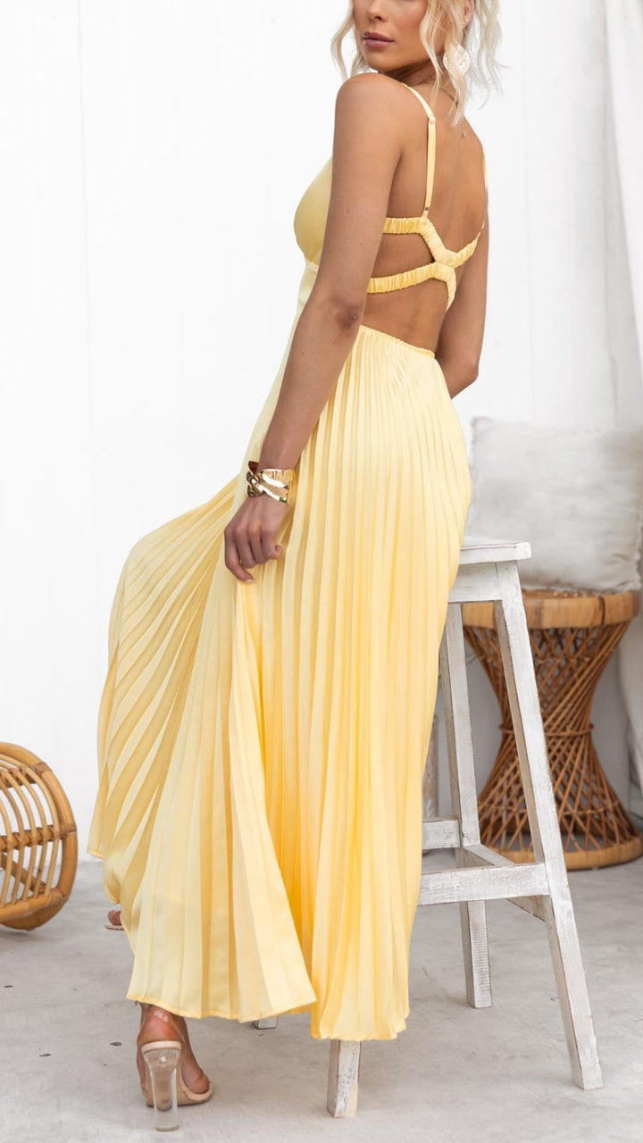 Maxi Dress | Pleated V-Neckline, Cinched Waist 3