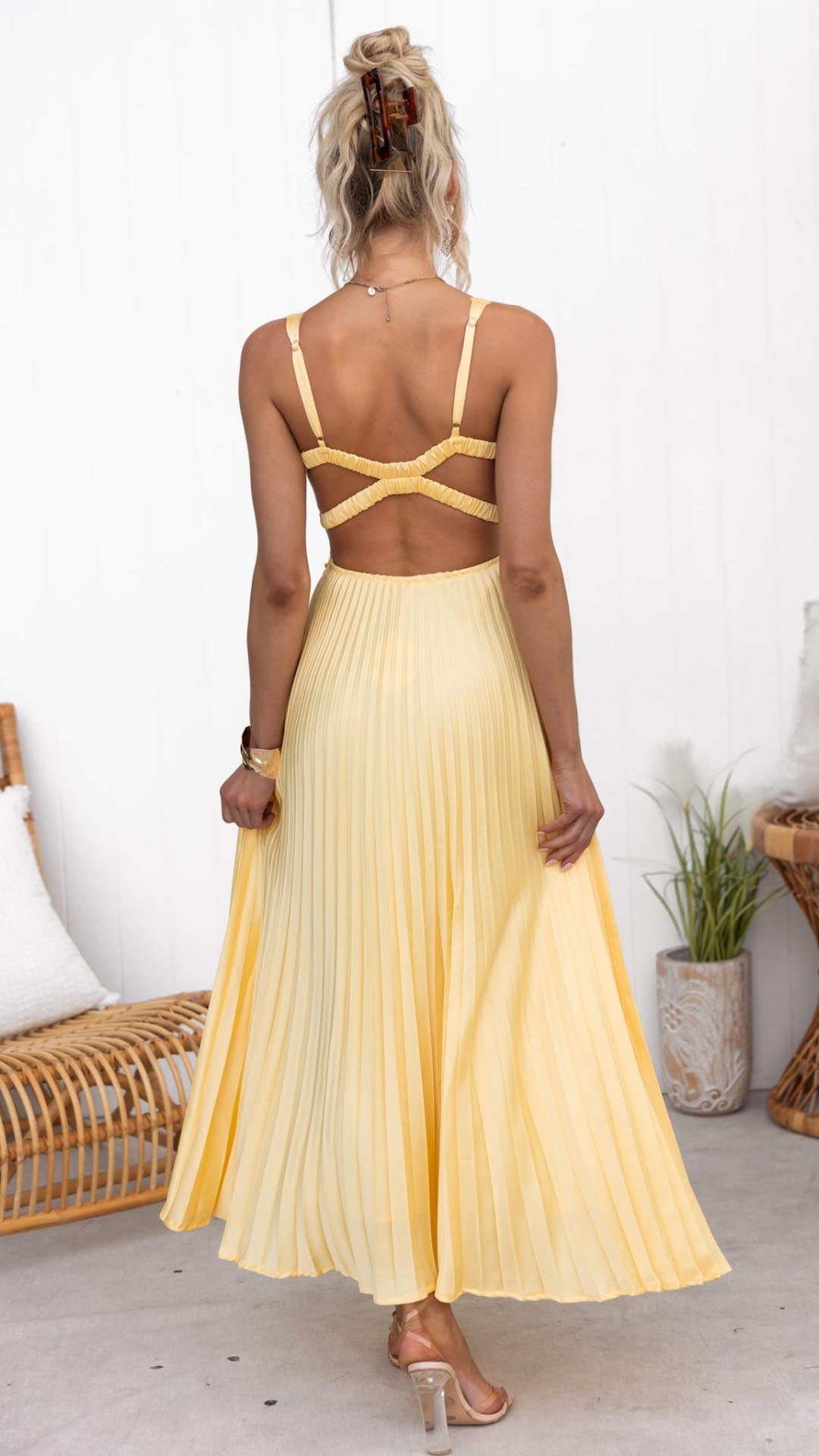 Maxi Dress | Pleated V-Neckline, Cinched Waist 4