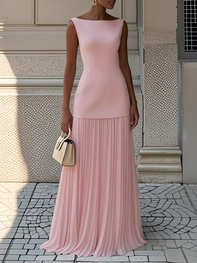Maxi Dress | Sleeveless Bodice, Pleated Skirt 1