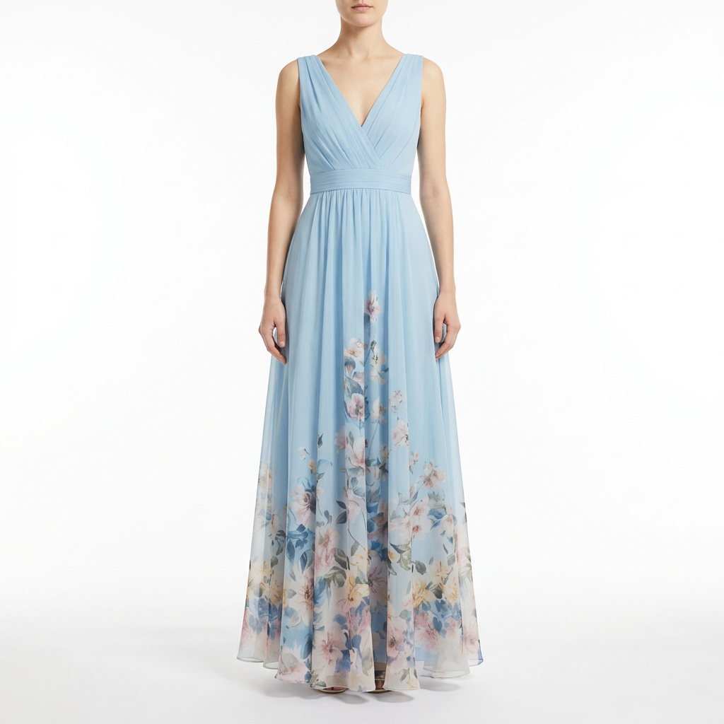 Maxi Dress | Sleeveless V-Neck, Flowing Floral Skirt 0