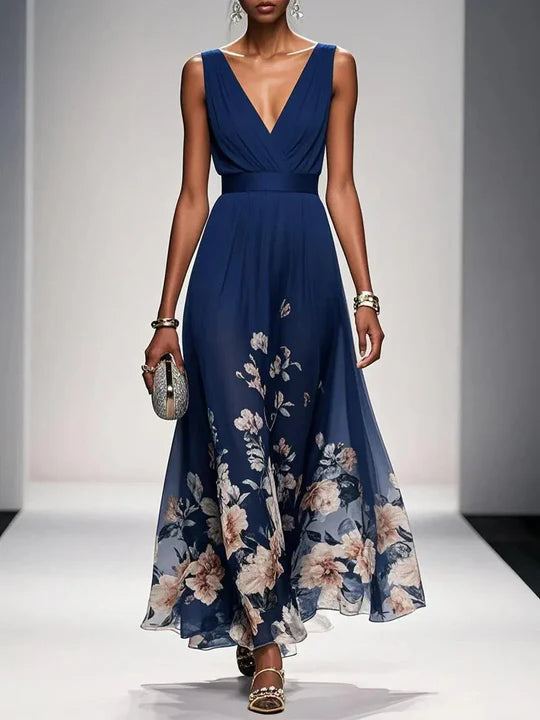 Maxi Dress | Sleeveless V-Neck, Flowing Floral Skirt 1