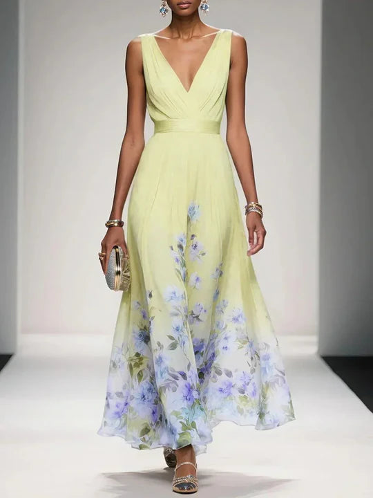 Maxi Dress | Sleeveless V-Neck, Flowing Floral Skirt 2