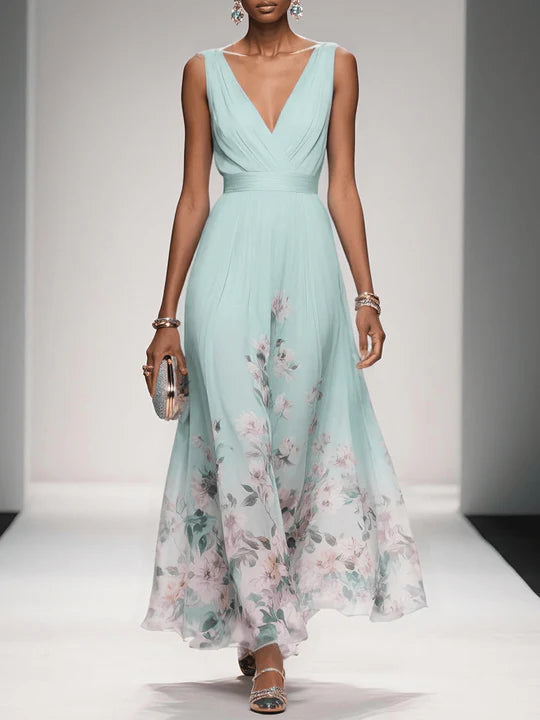Maxi Dress | Sleeveless V-Neck, Flowing Floral Skirt 3