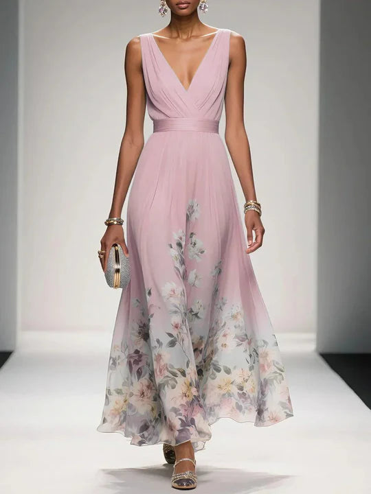 Maxi Dress | Sleeveless V-Neck, Flowing Floral Skirt 4