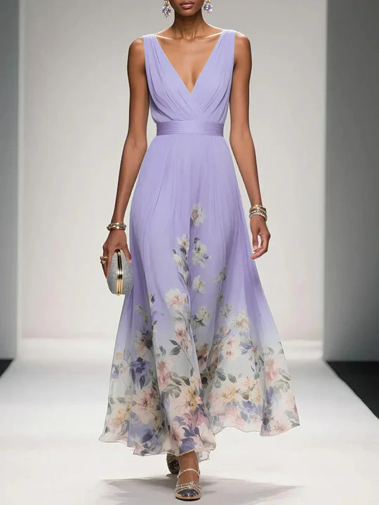 Maxi Dress | Sleeveless V-Neck, Flowing Floral Skirt 5