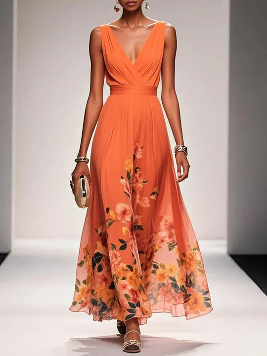 Maxi Dress | Sleeveless V-Neck, Flowing Floral Skirt 6