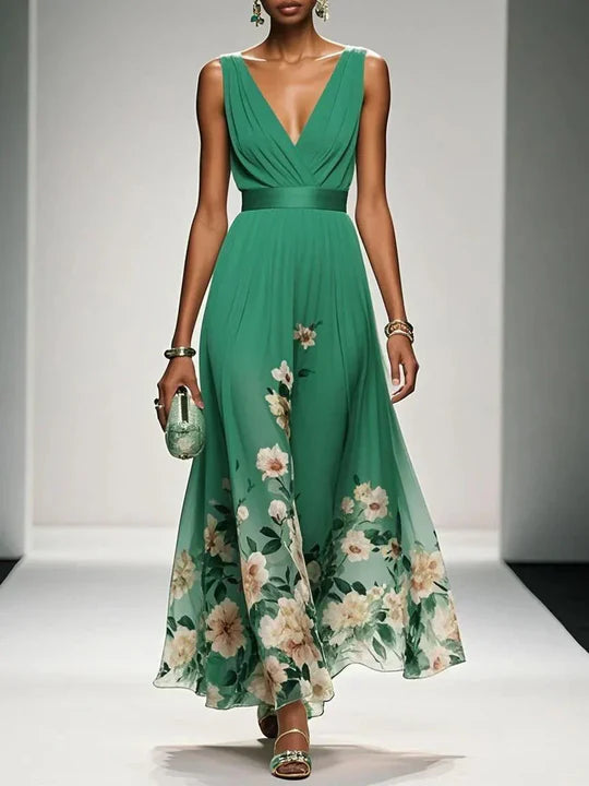 Maxi Dress | Sleeveless V-Neck, Flowing Floral Skirt 7