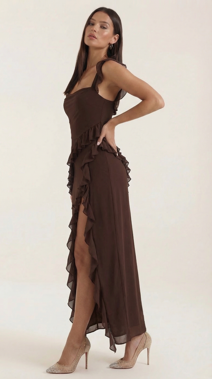 Maxi Dress | Square Neckline, Ruffle-Trimmed Straps 1