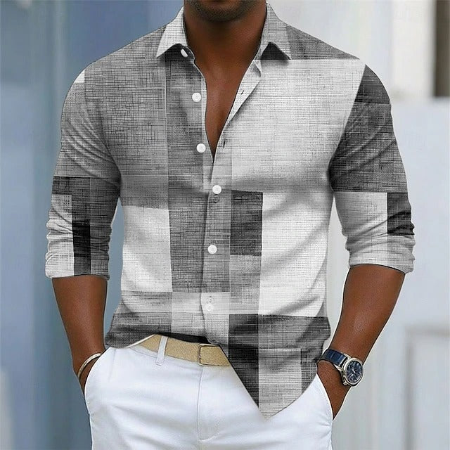 Men's Shirt | Geometric Colorblock Pattern, Long Sleeve 5
