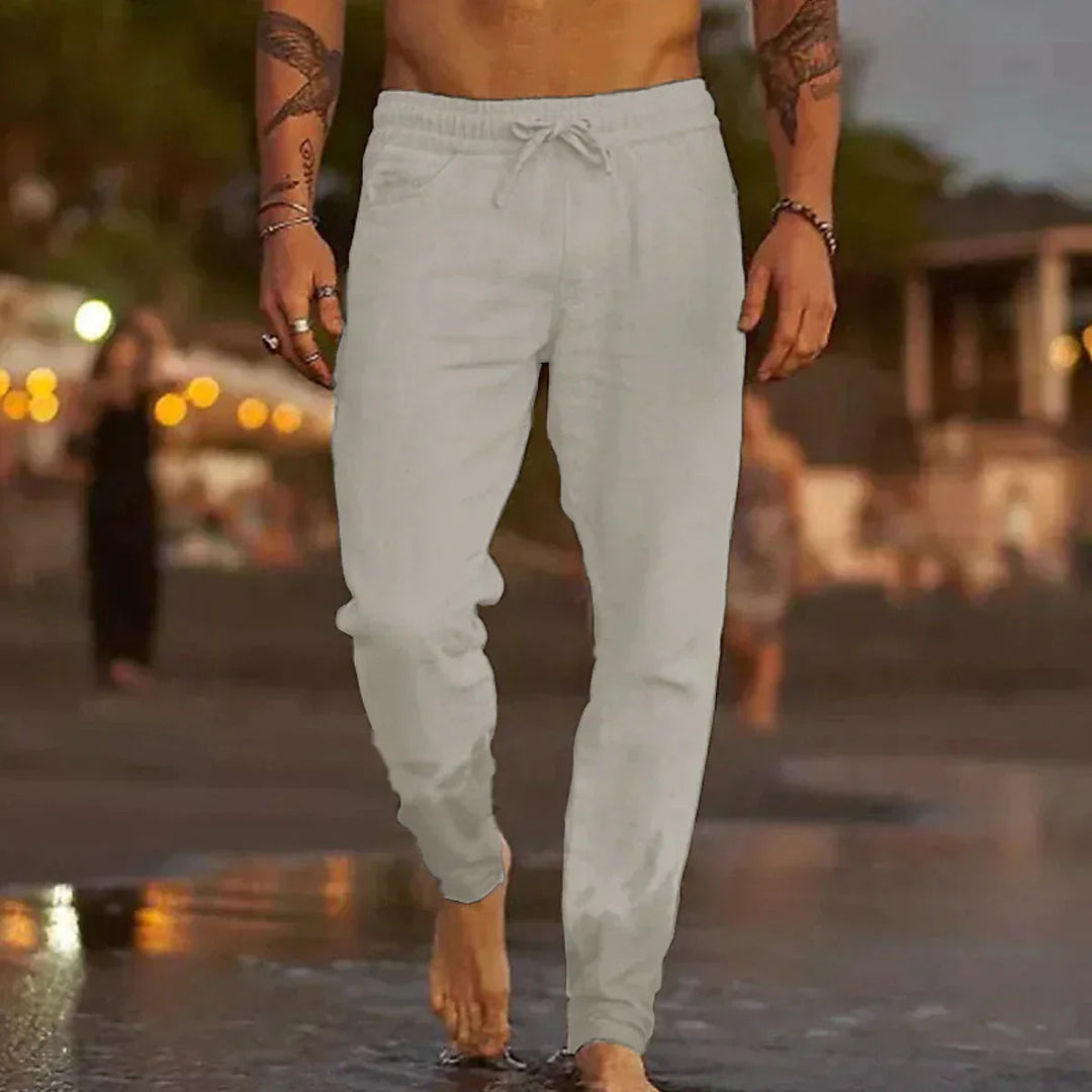Men's Trousers | Relaxed Fit, Elastic Waistband, Linen Fabric 7