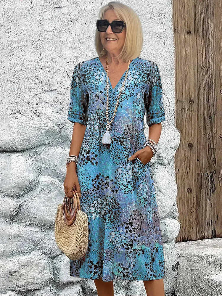 Midi Dress | Colorful Pattern, Relaxed Fit 1