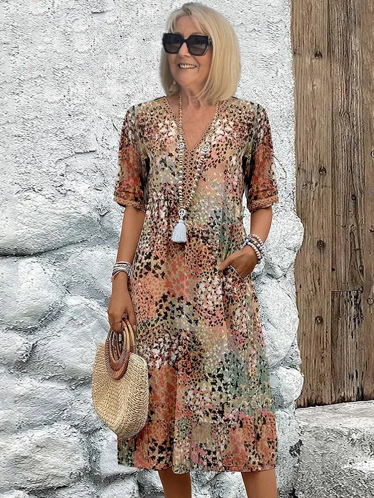 Midi Dress | Colorful Pattern, Relaxed Fit 4