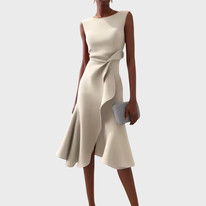 Midi Dress | Draped Asymmetric Hem, Sleeveless Design 11