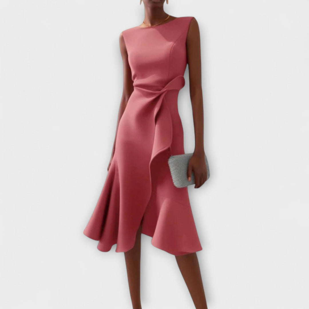 Midi Dress | Draped Asymmetric Hem, Sleeveless Design 2