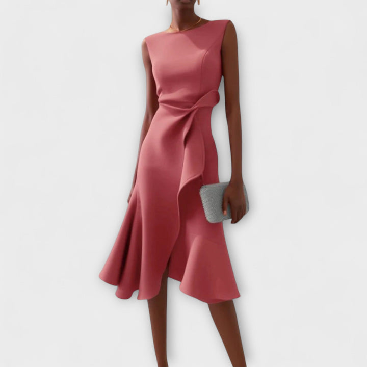 Midi Dress | Draped Asymmetric Hem, Sleeveless Design 2