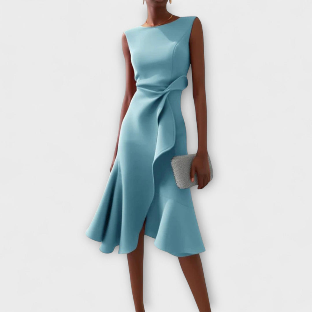 Midi Dress | Draped Asymmetric Hem, Sleeveless Design 3