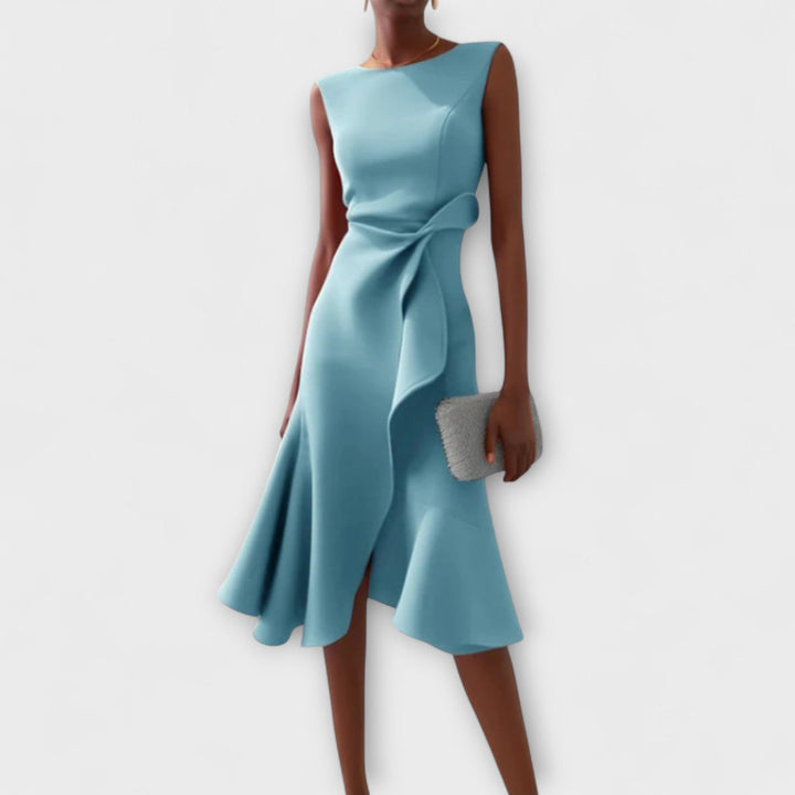 Midi Dress | Draped Asymmetric Hem, Sleeveless Design 3
