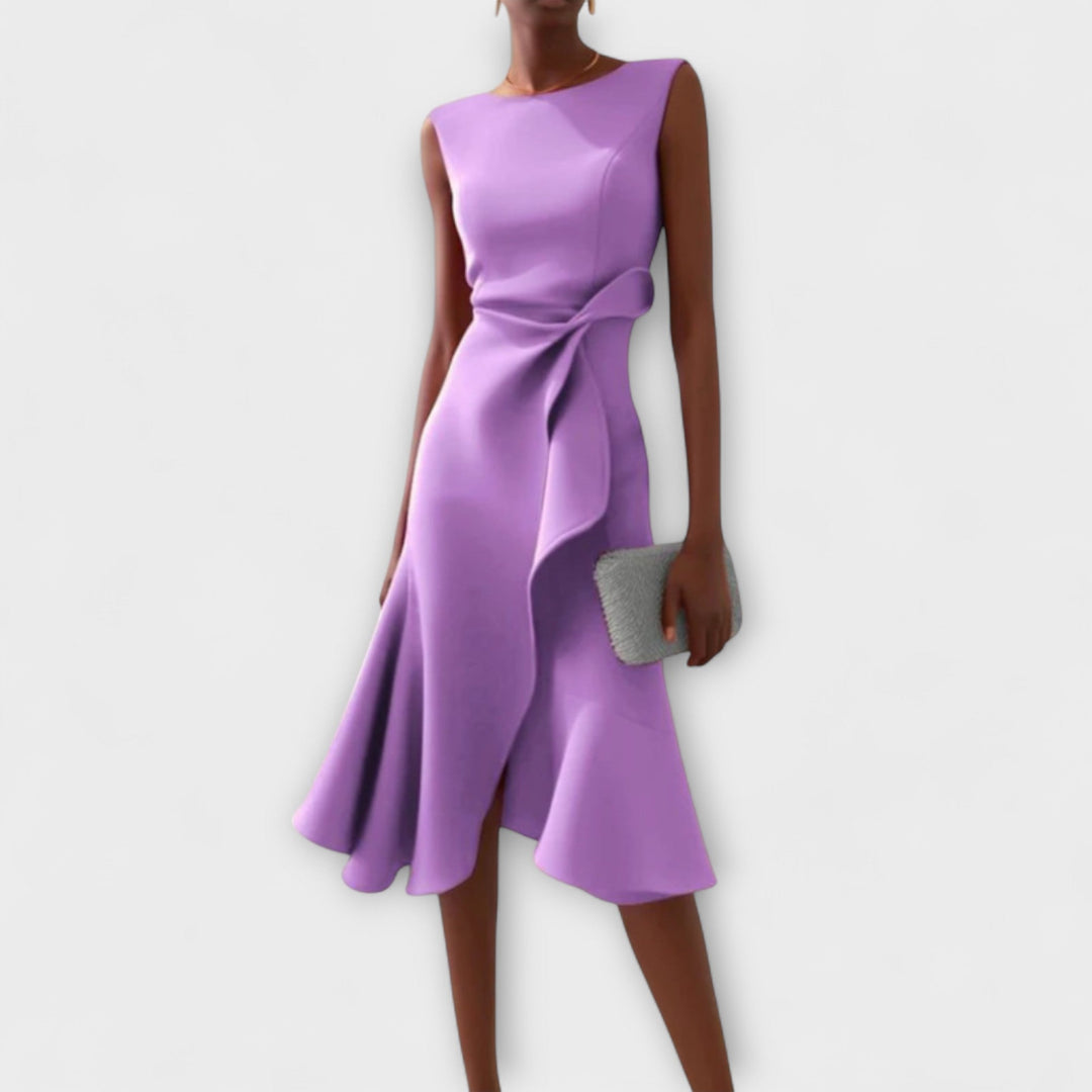 Midi Dress | Draped Asymmetric Hem, Sleeveless Design 4
