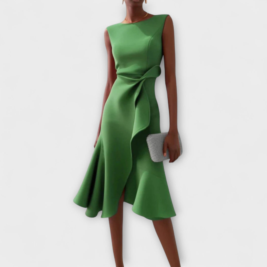 Midi Dress | Draped Asymmetric Hem, Sleeveless Design 5