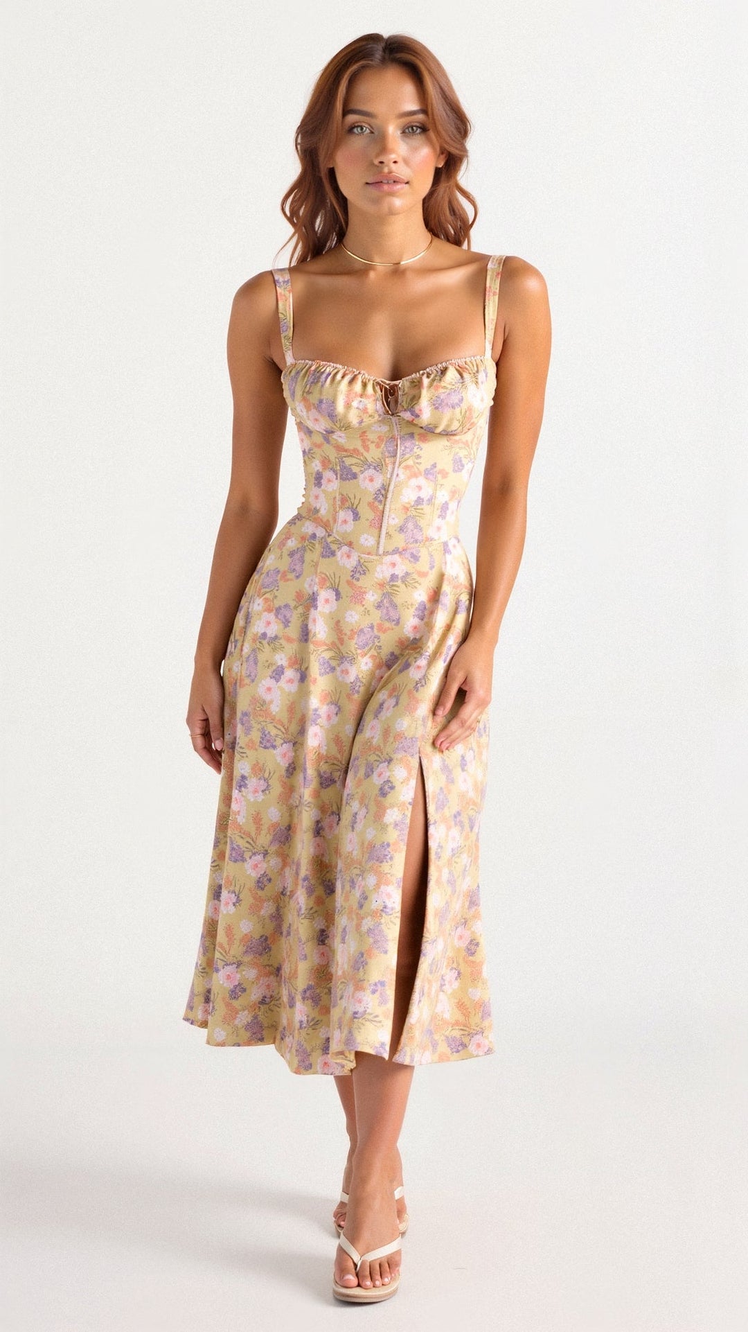 Midi Dress | Structured Corset Bodice, Flowing Skirt 0