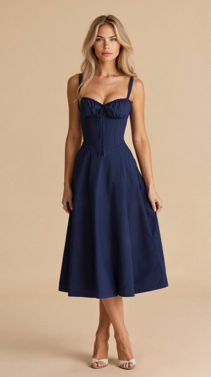 Midi Dress | Structured Corset Bodice, Flowing Skirt 11