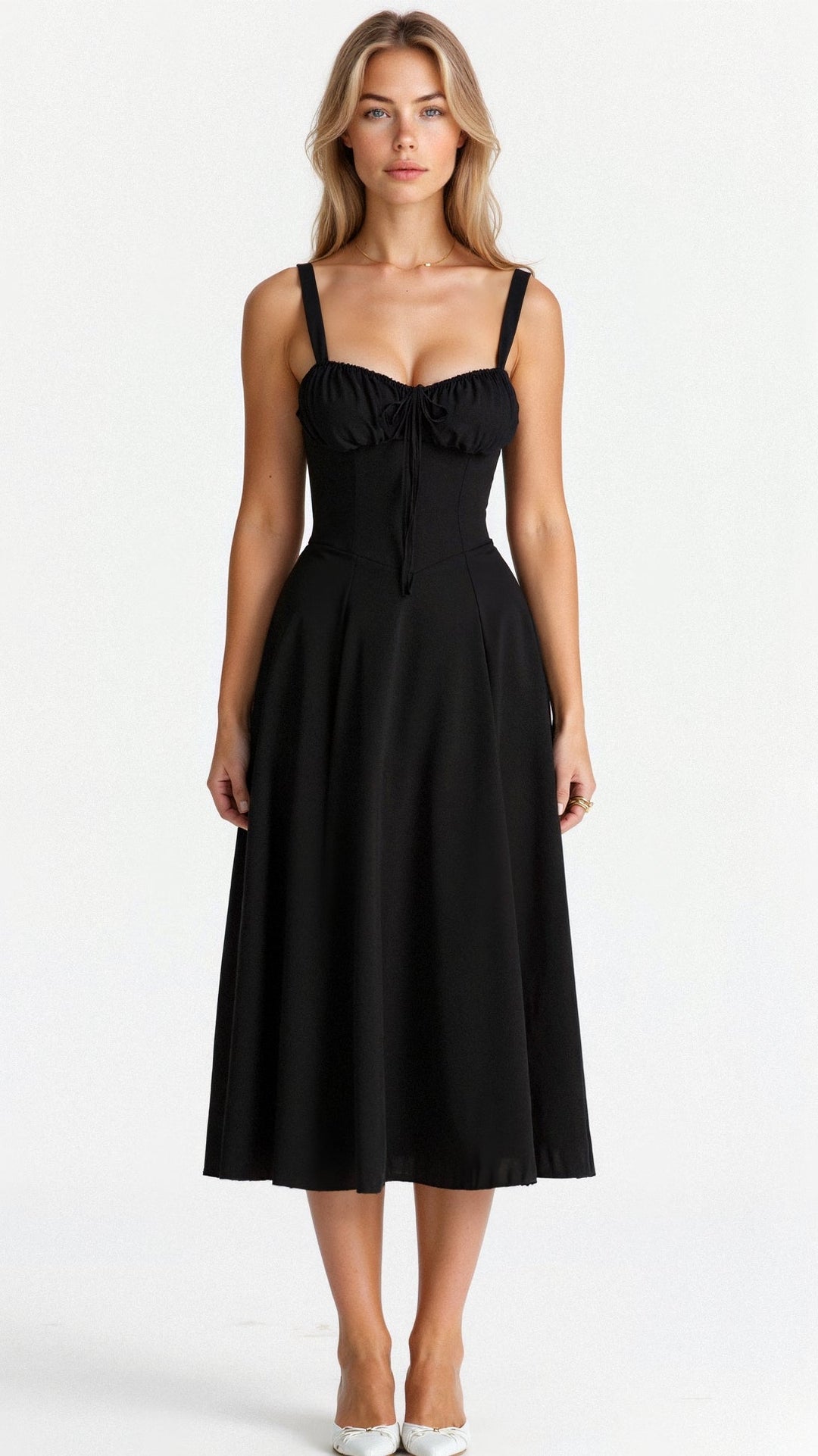 Midi Dress | Structured Corset Bodice, Flowing Skirt 2