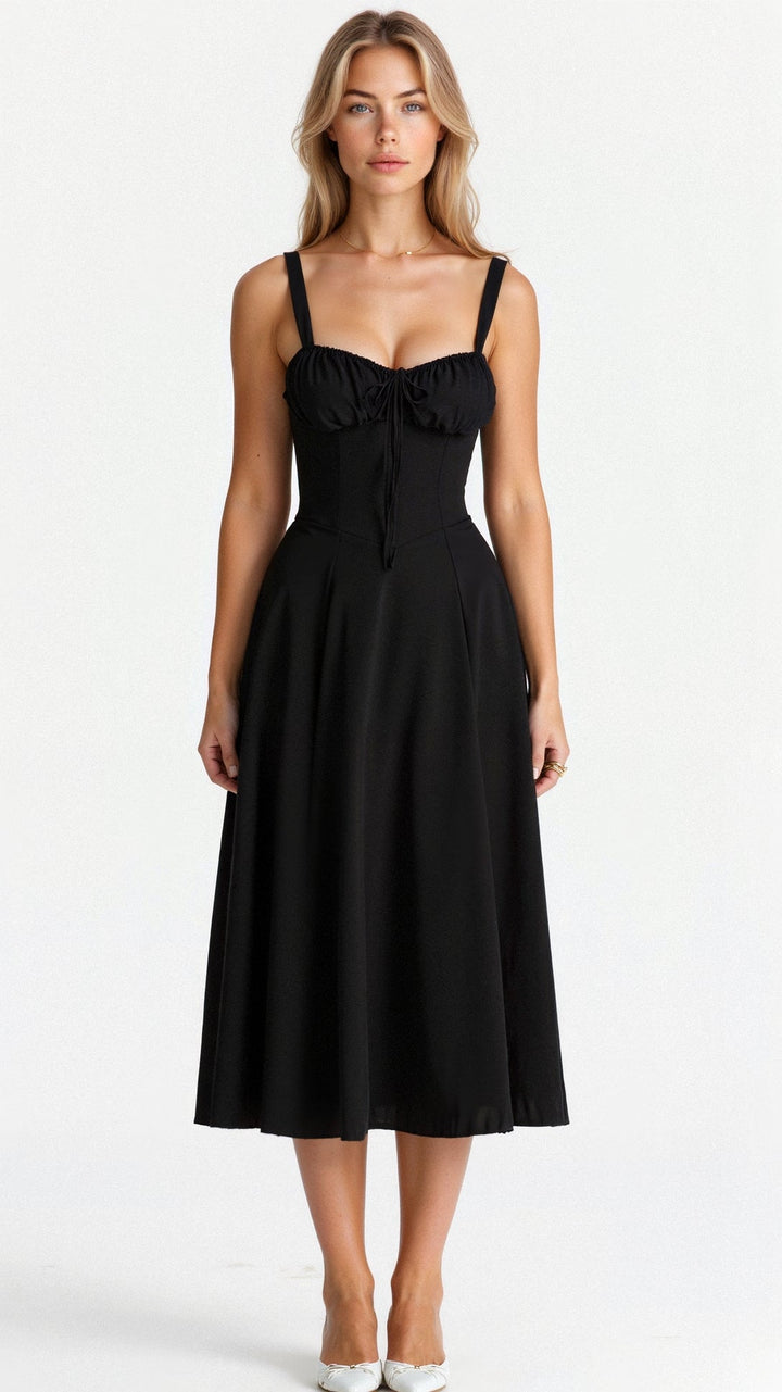 Midi Dress | Structured Corset Bodice, Flowing Skirt 2