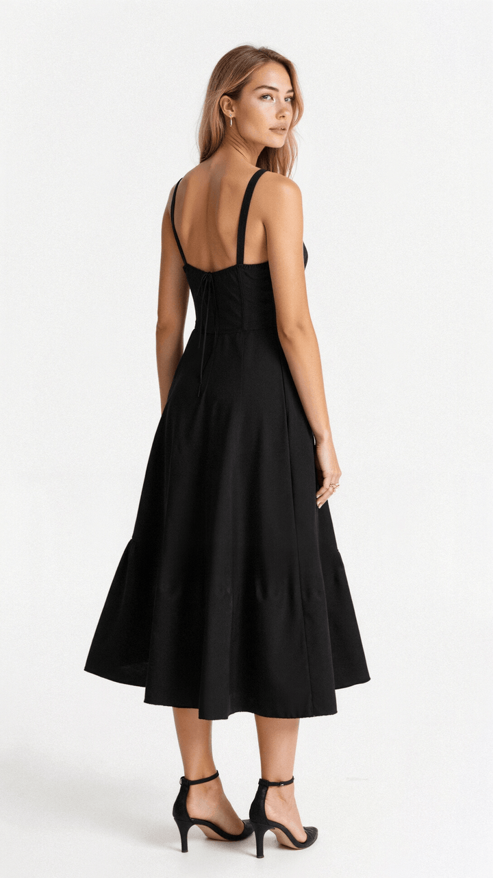 Midi Dress | Structured Corset Bodice, Flowing Skirt 3