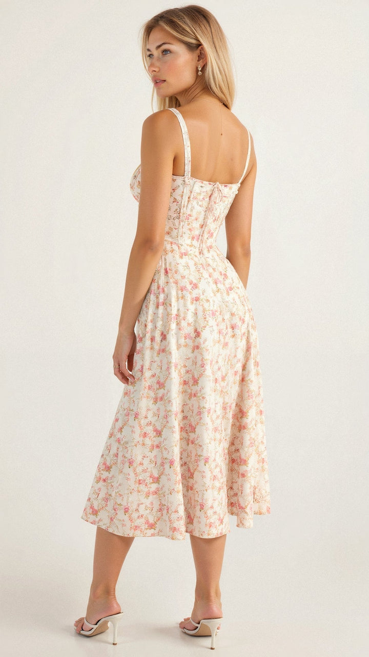 Midi Dress | Structured Corset Bodice, Flowing Skirt 5