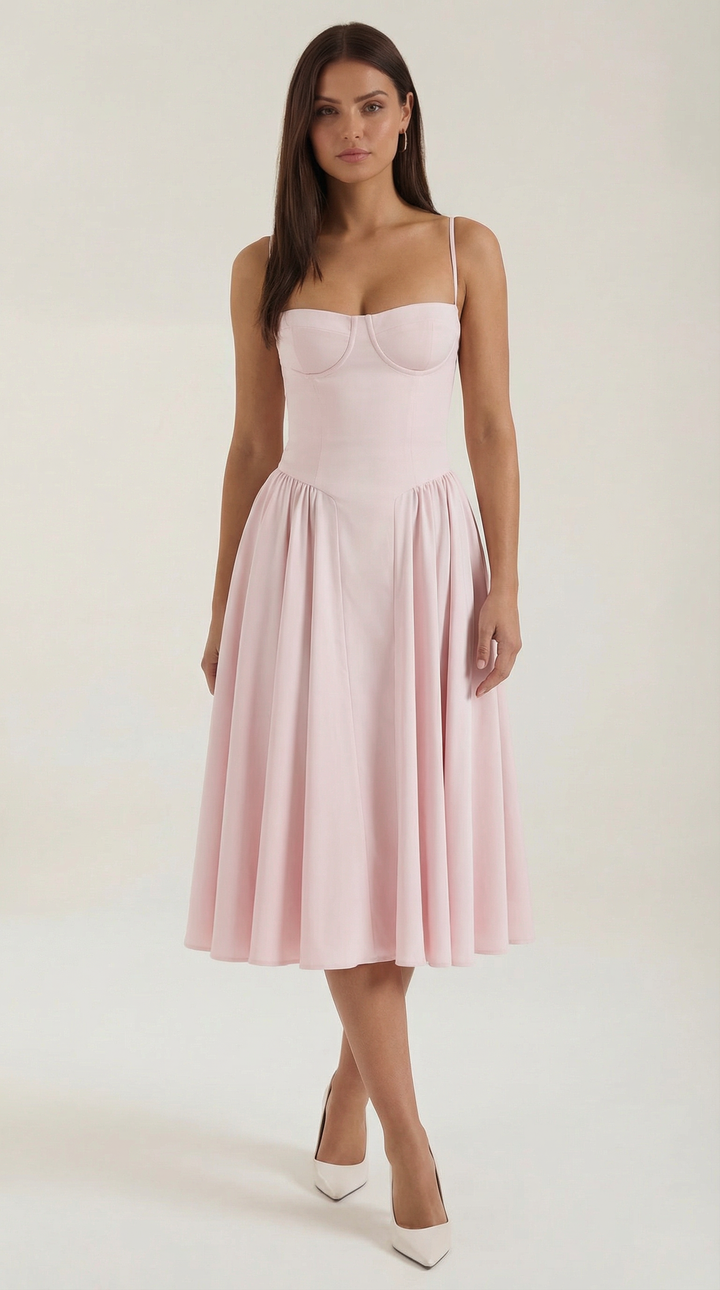 Midi Dress | Sweetheart Neckline, Floral Print 11