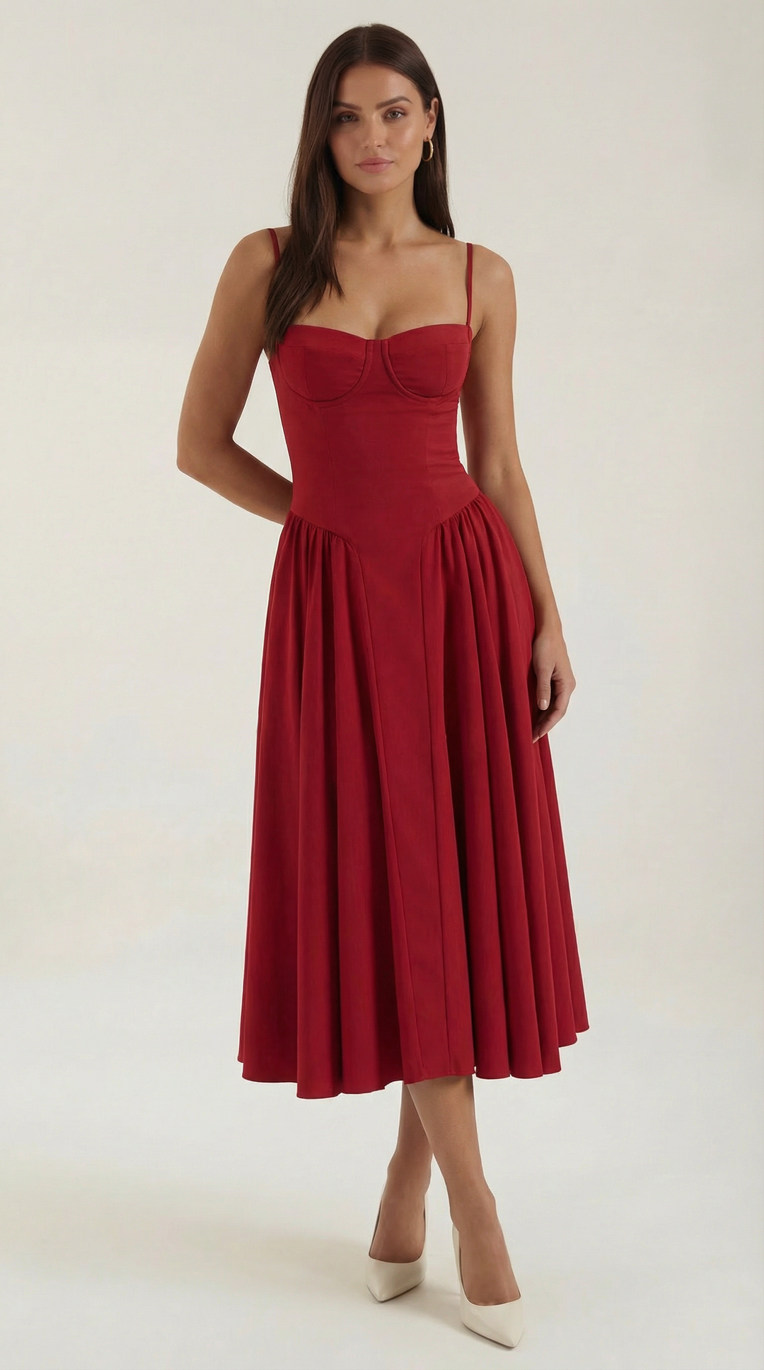 Midi Dress | Sweetheart Neckline, Floral Print 12