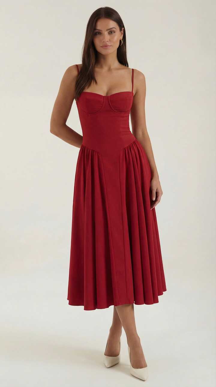 Midi Dress | Sweetheart Neckline, Floral Print 12