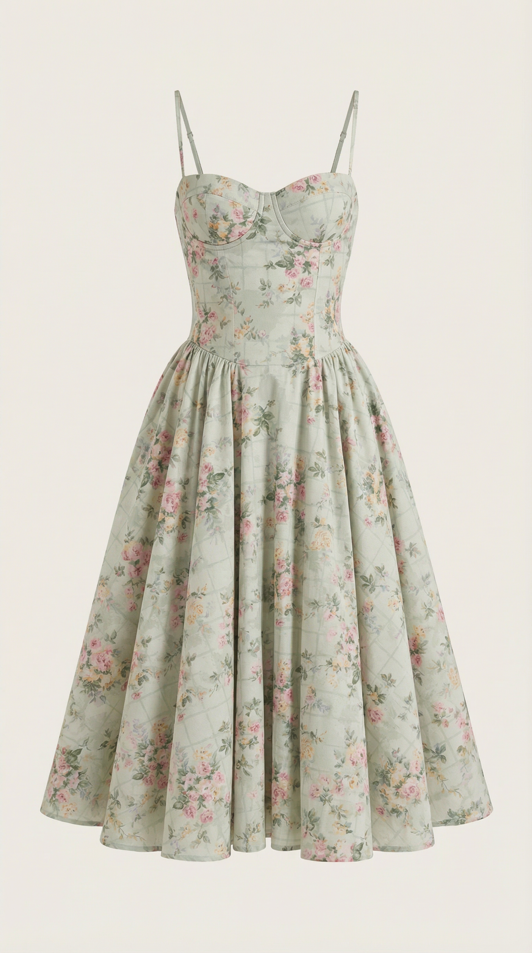Midi Dress | Sweetheart Neckline, Floral Print 4