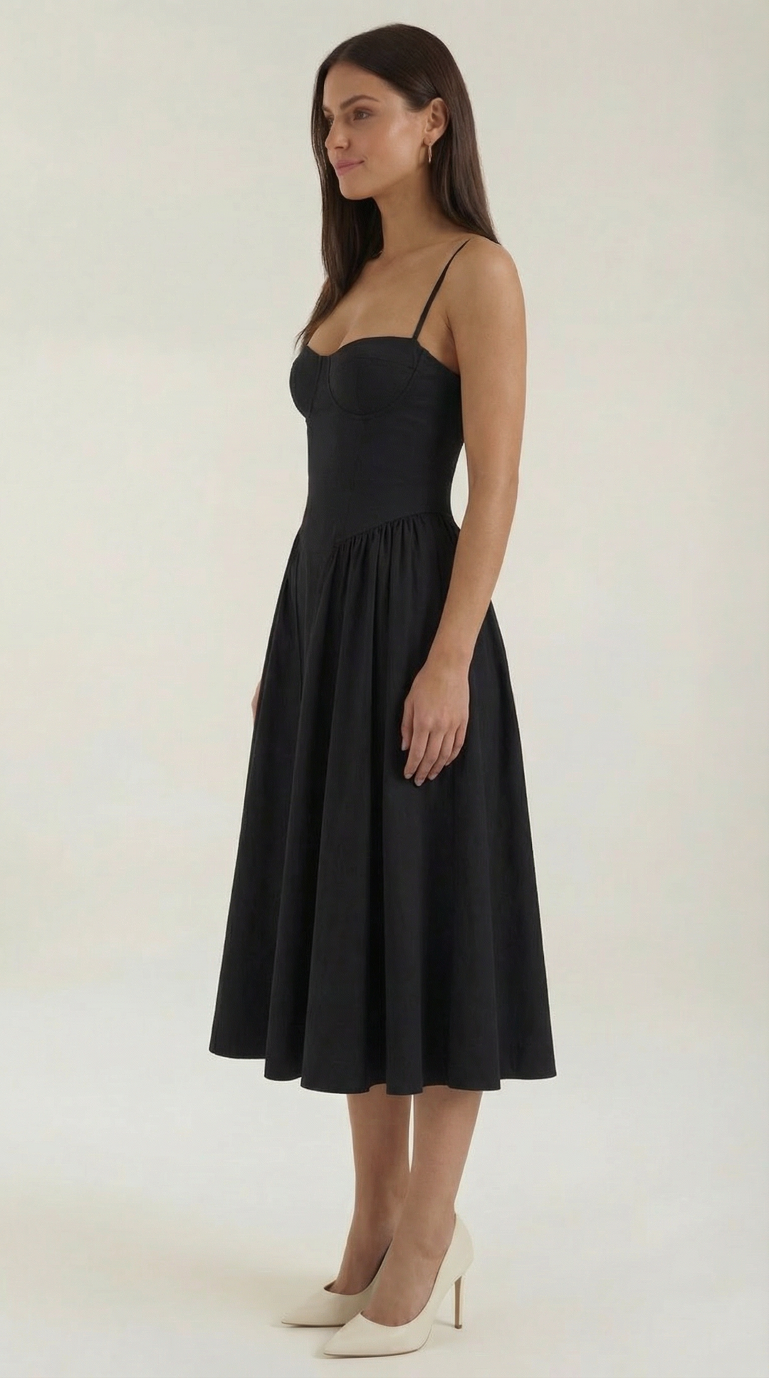 Midi Dress | Sweetheart Neckline, Floral Print 6