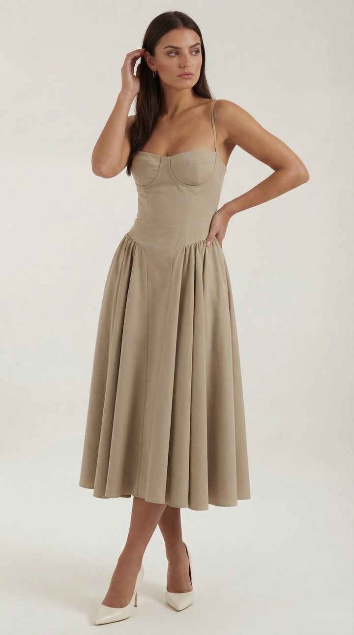 Midi Dress | Sweetheart Neckline, Floral Print 9
