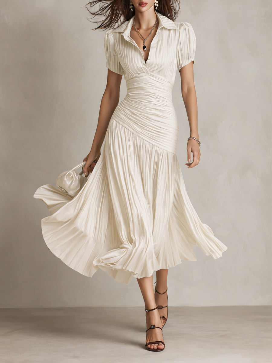 Midi Dress | Wrap V-Neckline, Cap Sleeves 1
