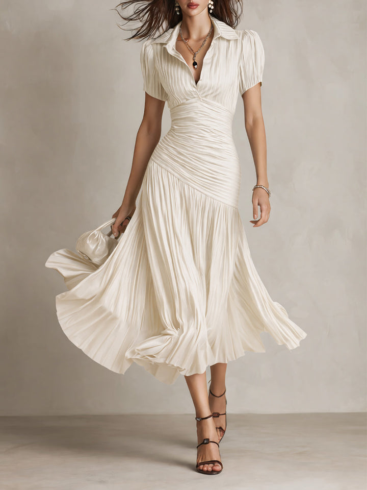 Midi Dress | Wrap V-Neckline, Cap Sleeves 1