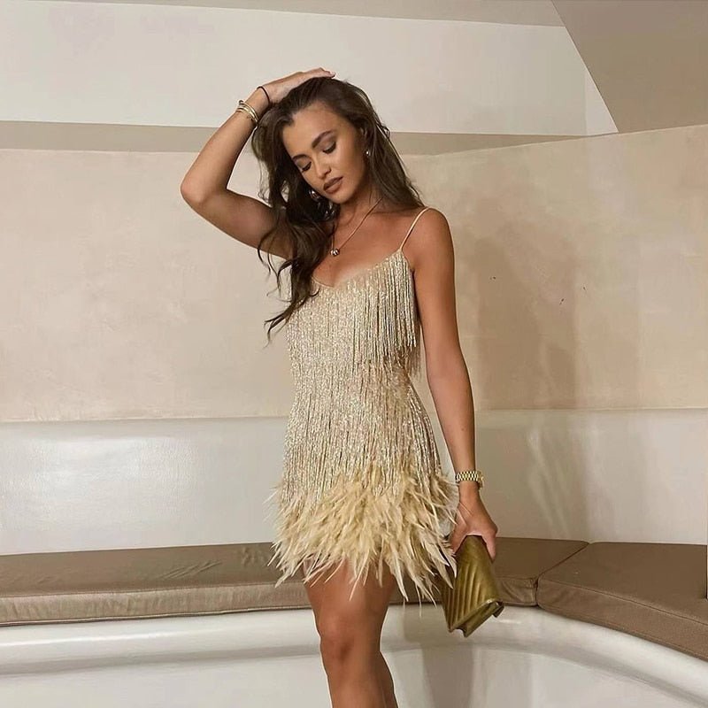 Mini Dress | Feather Accents, Chic Silhouette 3