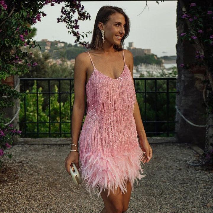 Mini Dress | Feather Accents, Chic Silhouette 7