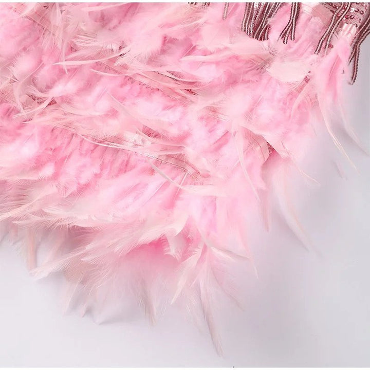 Mini Dress | Feather Accents, Chic Silhouette 8