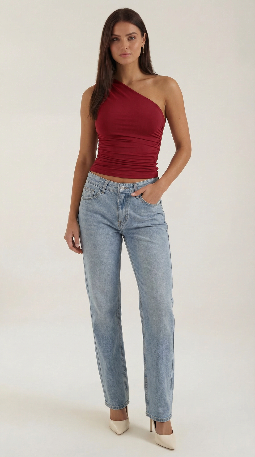 One Shoulder Top | Ruched Detailing, Seamless Design 10