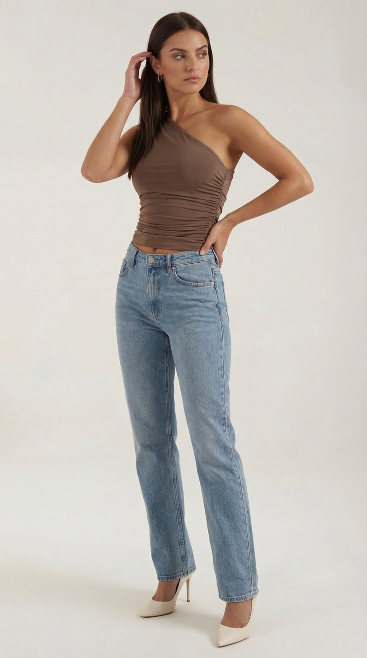 One Shoulder Top | Ruched Detailing, Seamless Design 5
