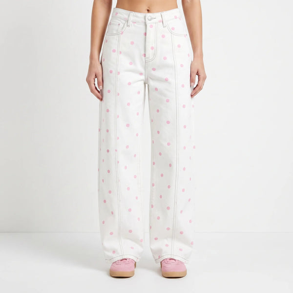 Pants | High Waist, Barrel Wide Leg, Polka Dot Pattern 0