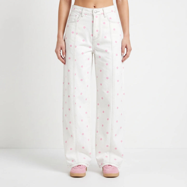 Pants | High Waist, Barrel Wide Leg, Polka Dot Pattern 0
