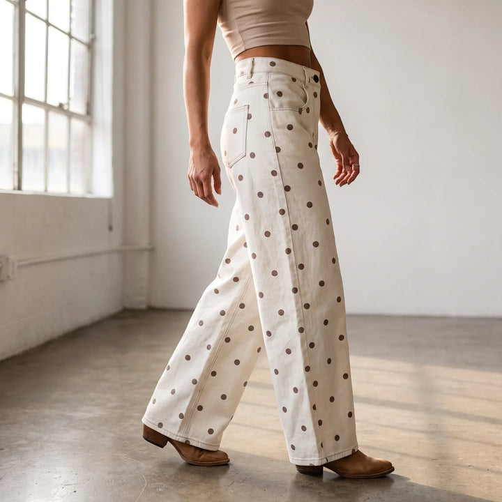 Pants | High Waist, Barrel Wide Leg, Polka Dot Pattern 1