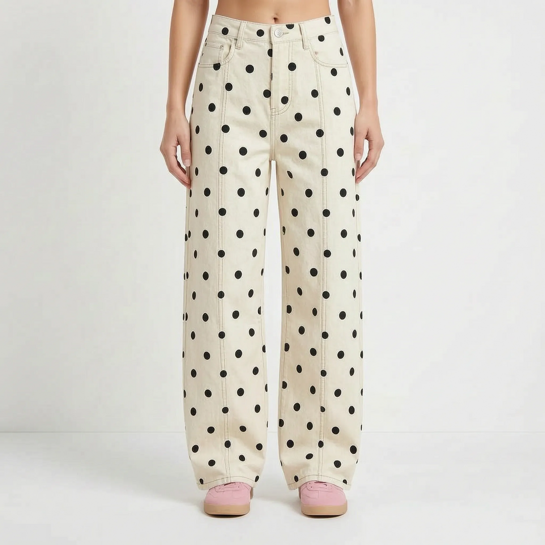 Pants | High Waist, Barrel Wide Leg, Polka Dot Pattern 5